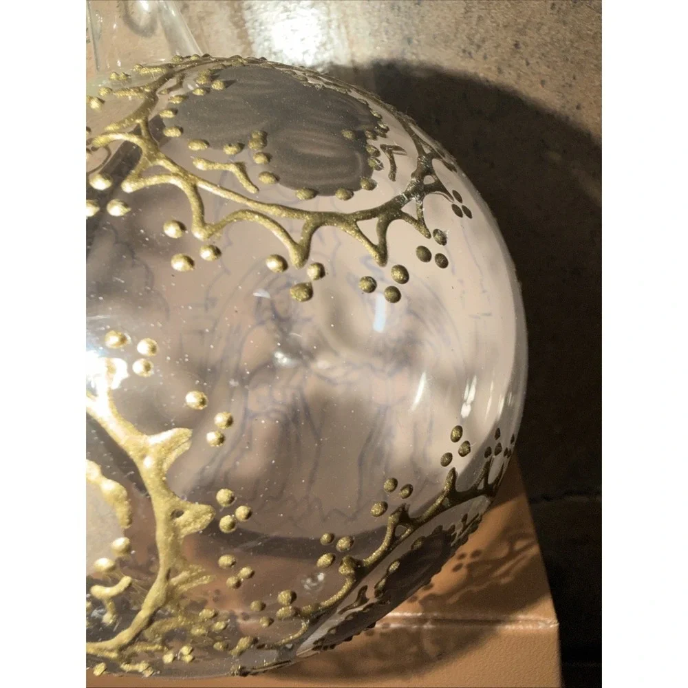 Vtg Hand Painted Inside Glass Christmas Ornament Angels Gold Trim Blown 3